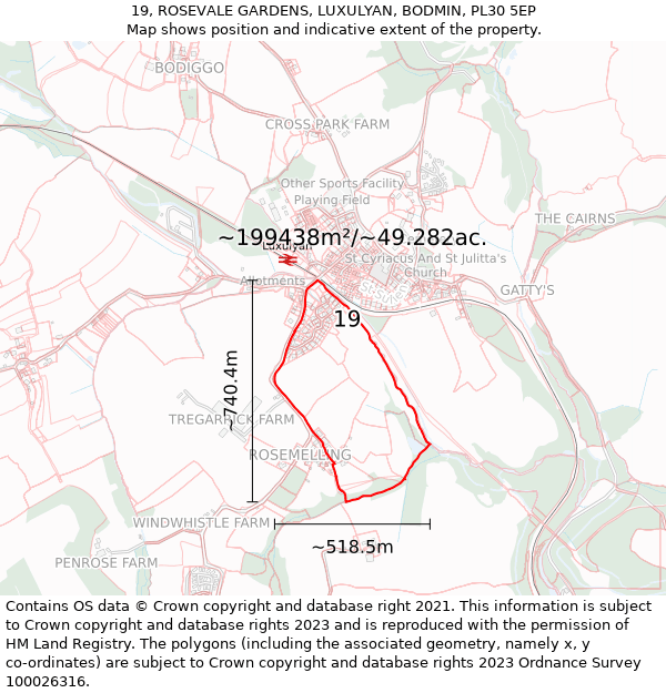 19, ROSEVALE GARDENS, LUXULYAN, BODMIN, PL30 5EP: Plot and title map