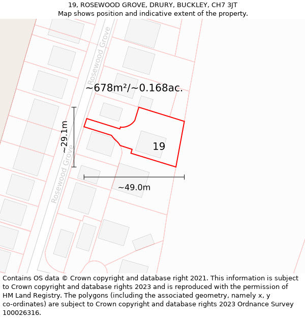 19, ROSEWOOD GROVE, DRURY, BUCKLEY, CH7 3JT: Plot and title map