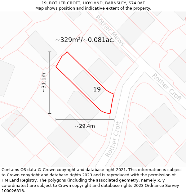 19, ROTHER CROFT, HOYLAND, BARNSLEY, S74 0AF: Plot and title map