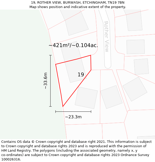 19, ROTHER VIEW, BURWASH, ETCHINGHAM, TN19 7BN: Plot and title map