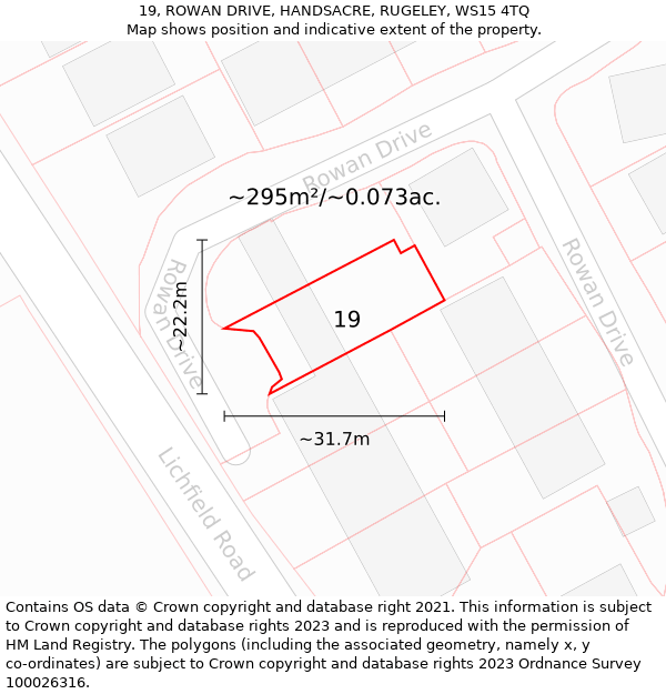 19, ROWAN DRIVE, HANDSACRE, RUGELEY, WS15 4TQ: Plot and title map