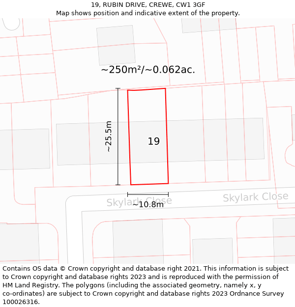 19, RUBIN DRIVE, CREWE, CW1 3GF: Plot and title map