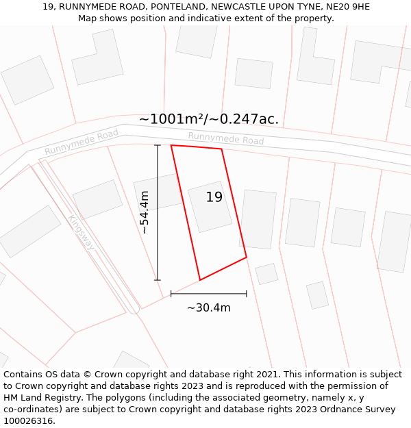 19, RUNNYMEDE ROAD, PONTELAND, NEWCASTLE UPON TYNE, NE20 9HE: Plot and title map