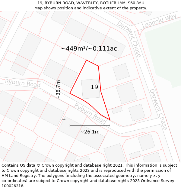 19, RYBURN ROAD, WAVERLEY, ROTHERHAM, S60 8AU: Plot and title map