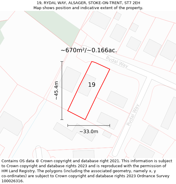 19, RYDAL WAY, ALSAGER, STOKE-ON-TRENT, ST7 2EH: Plot and title map