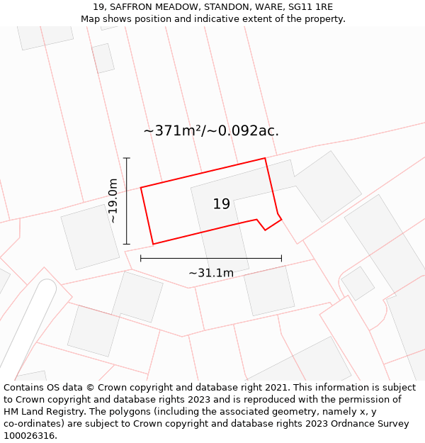 19, SAFFRON MEADOW, STANDON, WARE, SG11 1RE: Plot and title map