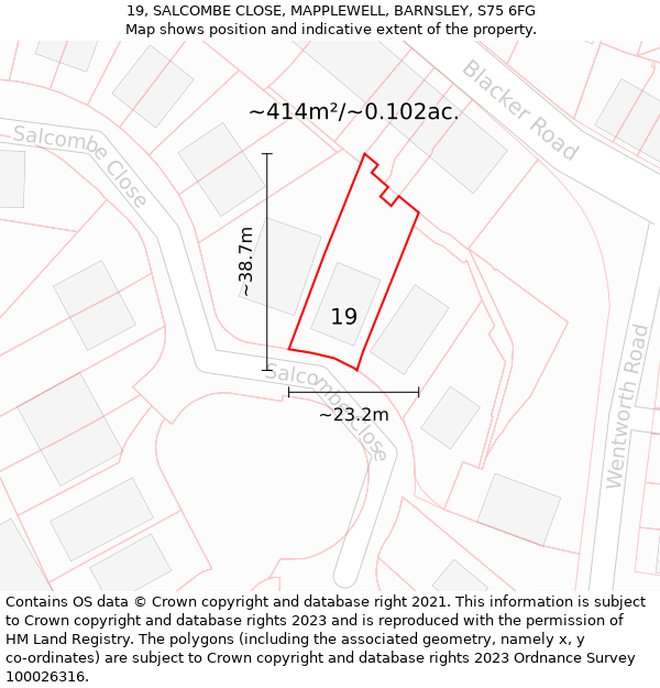 19, SALCOMBE CLOSE, MAPPLEWELL, BARNSLEY, S75 6FG: Plot and title map