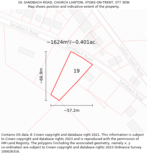 19, SANDBACH ROAD, CHURCH LAWTON, STOKE-ON-TRENT, ST7 3DW: Plot and title map