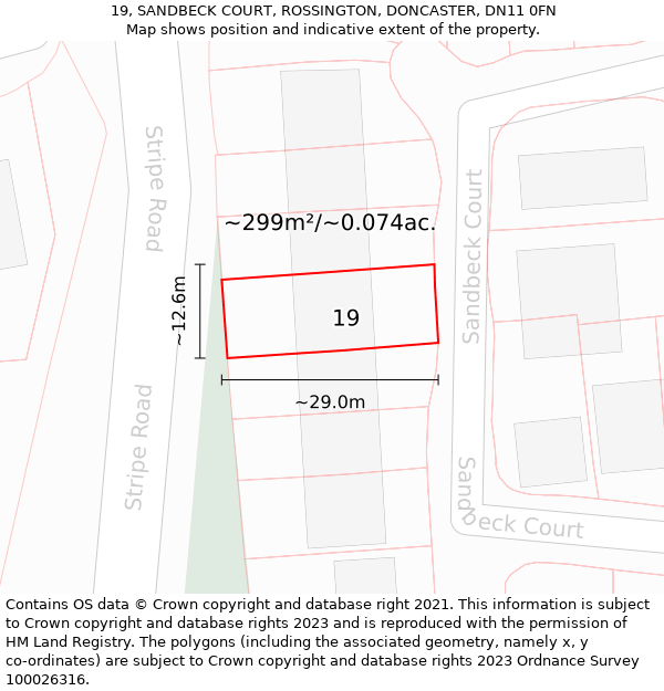 19, SANDBECK COURT, ROSSINGTON, DONCASTER, DN11 0FN: Plot and title map