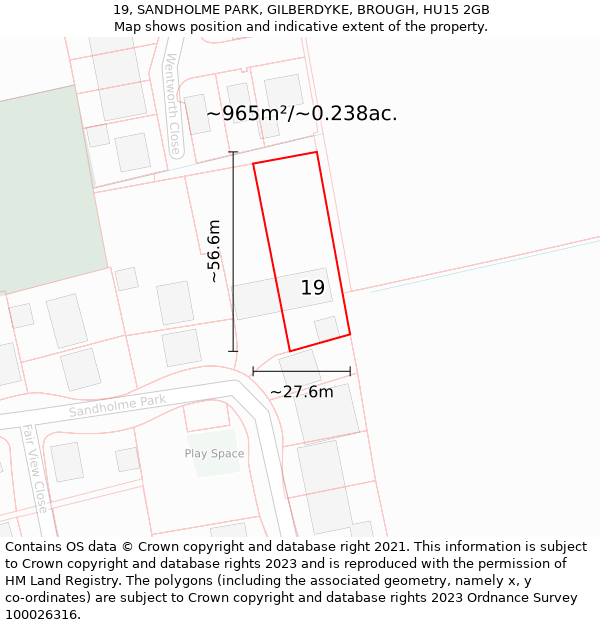 19, SANDHOLME PARK, GILBERDYKE, BROUGH, HU15 2GB: Plot and title map