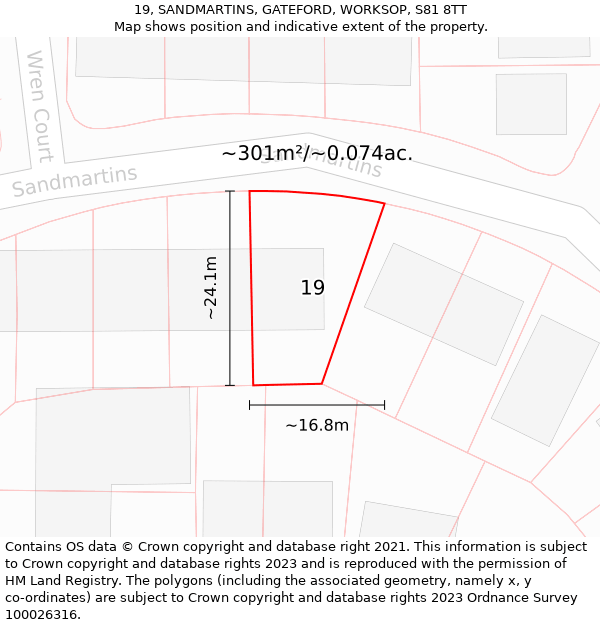 19, SANDMARTINS, GATEFORD, WORKSOP, S81 8TT: Plot and title map