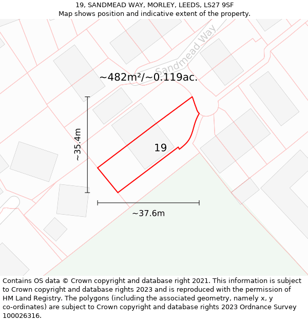 19, SANDMEAD WAY, MORLEY, LEEDS, LS27 9SF: Plot and title map