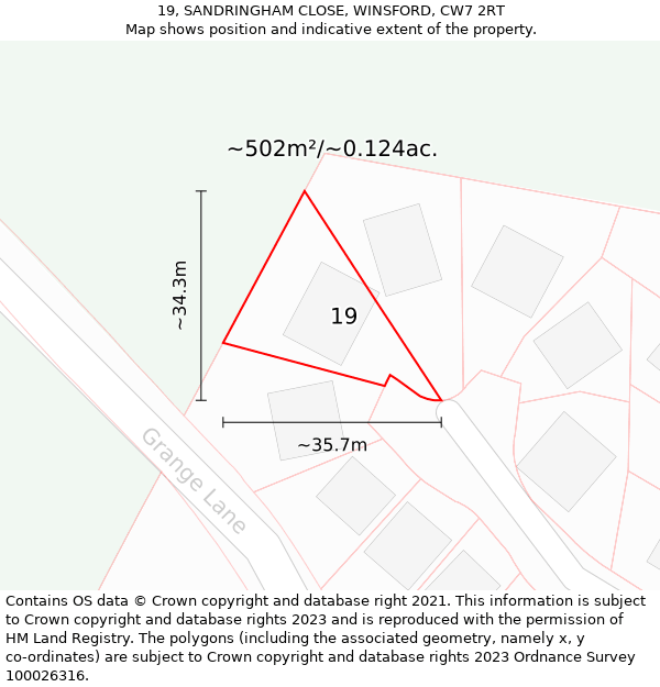 19, SANDRINGHAM CLOSE, WINSFORD, CW7 2RT: Plot and title map