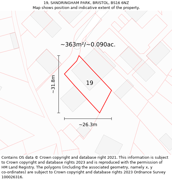 19, SANDRINGHAM PARK, BRISTOL, BS16 6NZ: Plot and title map