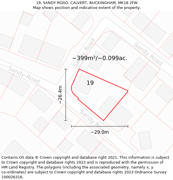 19, SANDY ROAD, CALVERT, BUCKINGHAM, MK18 2FW: Plot and title map