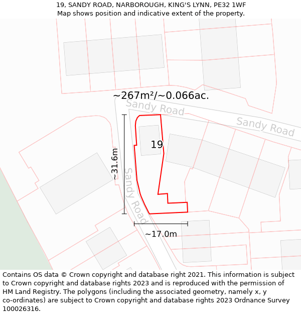 19, SANDY ROAD, NARBOROUGH, KING'S LYNN, PE32 1WF: Plot and title map