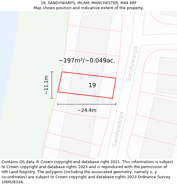 19, SANDYWARPS, IRLAM, MANCHESTER, M44 6RF: Plot and title map