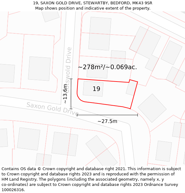 19, SAXON GOLD DRIVE, STEWARTBY, BEDFORD, MK43 9SR: Plot and title map