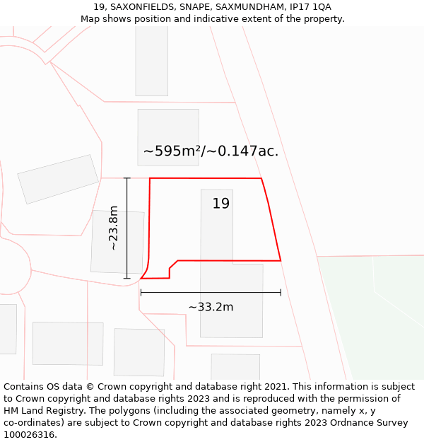 19, SAXONFIELDS, SNAPE, SAXMUNDHAM, IP17 1QA: Plot and title map