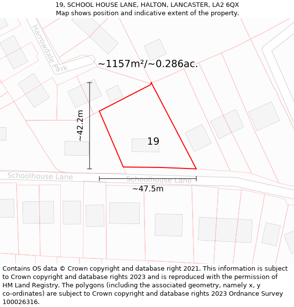 19, SCHOOL HOUSE LANE, HALTON, LANCASTER, LA2 6QX: Plot and title map