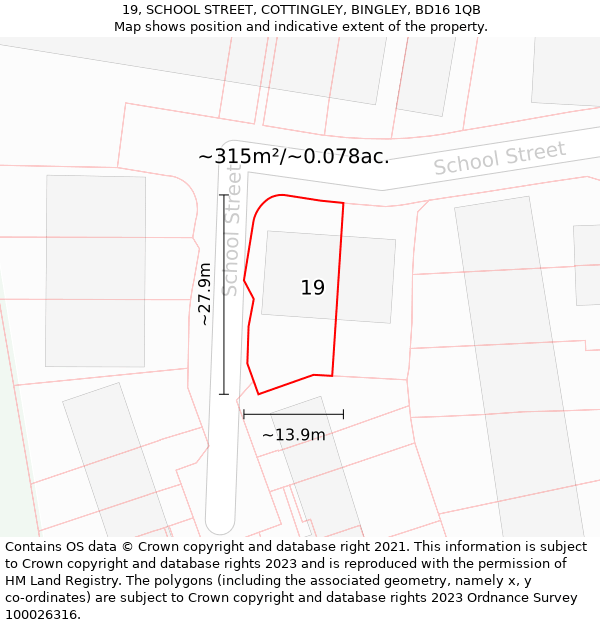 19, SCHOOL STREET, COTTINGLEY, BINGLEY, BD16 1QB: Plot and title map