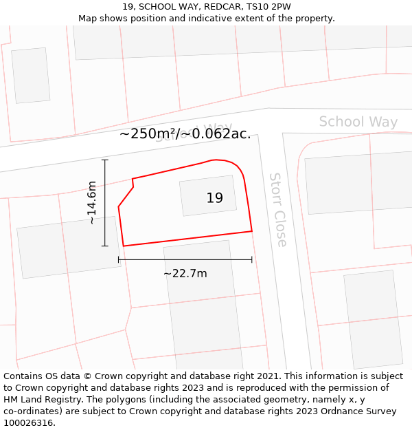 19, SCHOOL WAY, REDCAR, TS10 2PW: Plot and title map