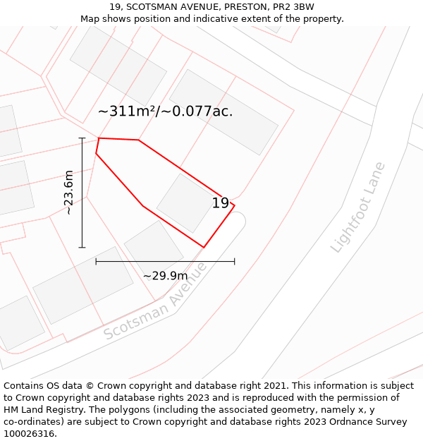 19, SCOTSMAN AVENUE, PRESTON, PR2 3BW: Plot and title map