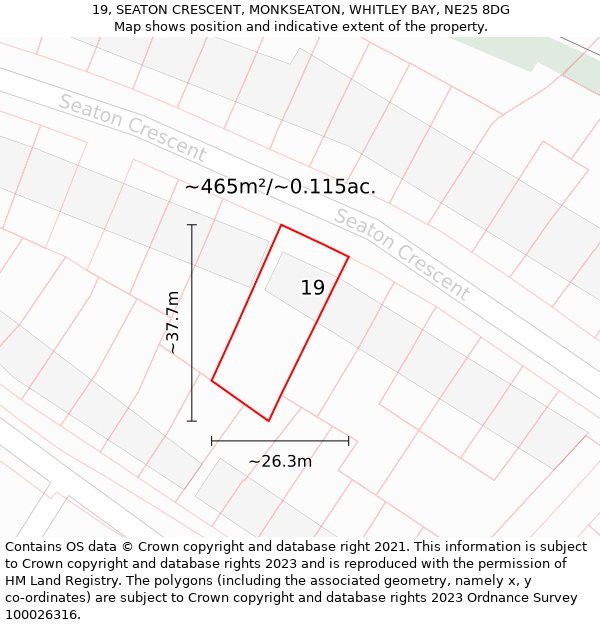 19, SEATON CRESCENT, MONKSEATON, WHITLEY BAY, NE25 8DG: Plot and title map