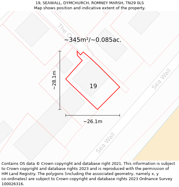 19, SEAWALL, DYMCHURCH, ROMNEY MARSH, TN29 0LS: Plot and title map
