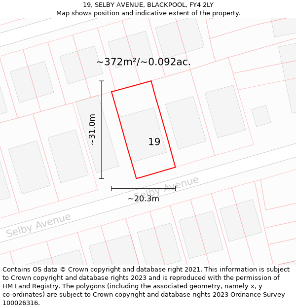 19, SELBY AVENUE, BLACKPOOL, FY4 2LY: Plot and title map