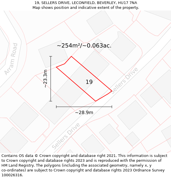 19, SELLERS DRIVE, LECONFIELD, BEVERLEY, HU17 7NA: Plot and title map