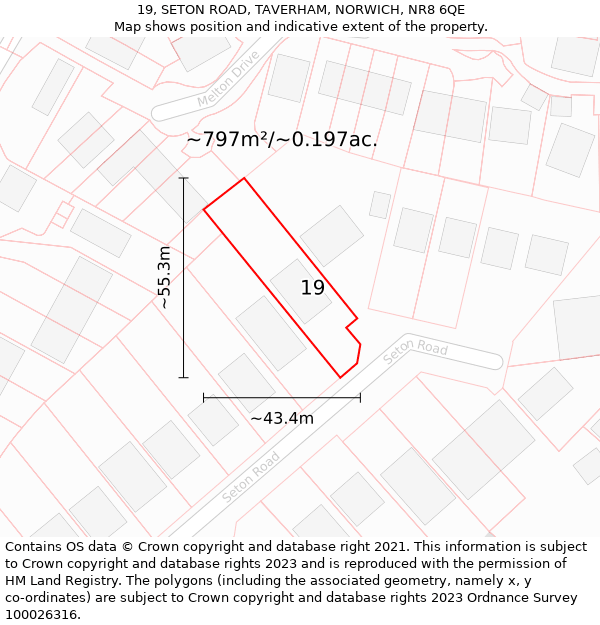 19, SETON ROAD, TAVERHAM, NORWICH, NR8 6QE: Plot and title map