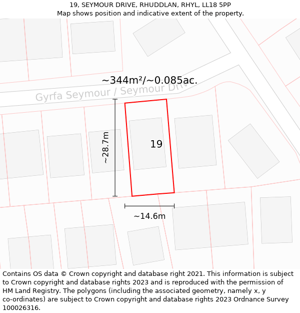19, SEYMOUR DRIVE, RHUDDLAN, RHYL, LL18 5PP: Plot and title map