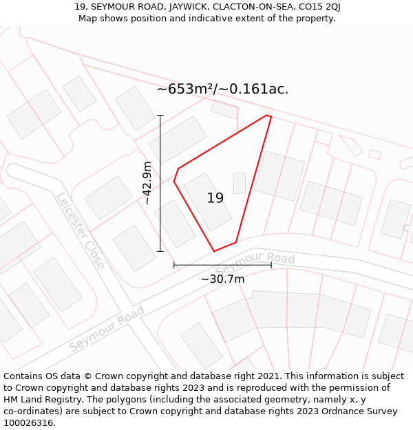 19, SEYMOUR ROAD, JAYWICK, CLACTON-ON-SEA, CO15 2QJ: Plot and title map