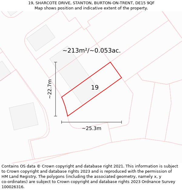 19, SHARCOTE DRIVE, STANTON, BURTON-ON-TRENT, DE15 9QF: Plot and title map