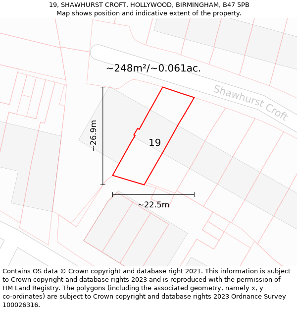 19, SHAWHURST CROFT, HOLLYWOOD, BIRMINGHAM, B47 5PB: Plot and title map