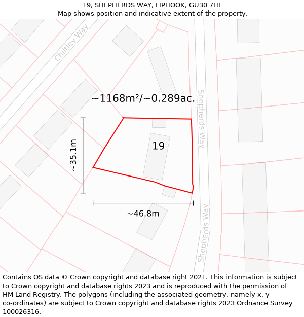 19, SHEPHERDS WAY, LIPHOOK, GU30 7HF: Plot and title map