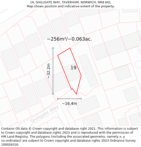 19, SHILLGATE WAY, TAVERHAM, NORWICH, NR8 6GL: Plot and title map