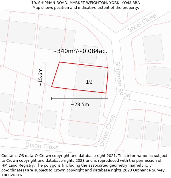 19, SHIPMAN ROAD, MARKET WEIGHTON, YORK, YO43 3RA: Plot and title map