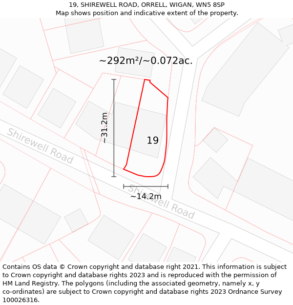 19, SHIREWELL ROAD, ORRELL, WIGAN, WN5 8SP: Plot and title map