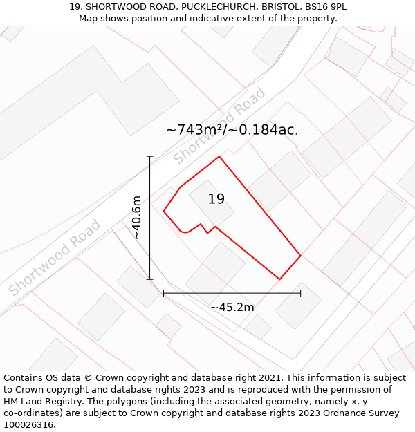 19, SHORTWOOD ROAD, PUCKLECHURCH, BRISTOL, BS16 9PL: Plot and title map