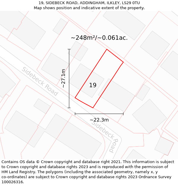 19, SIDEBECK ROAD, ADDINGHAM, ILKLEY, LS29 0TU: Plot and title map