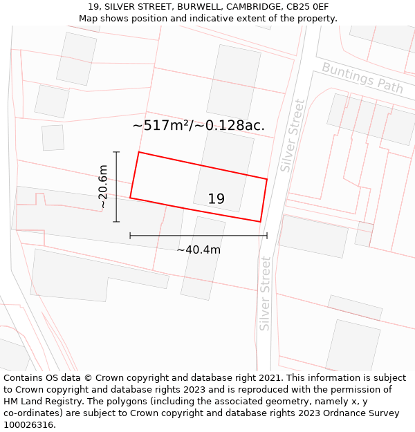 19, SILVER STREET, BURWELL, CAMBRIDGE, CB25 0EF: Plot and title map