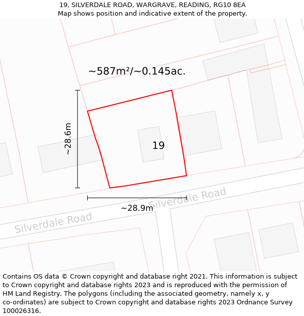 19, SILVERDALE ROAD, WARGRAVE, READING, RG10 8EA: Plot and title map