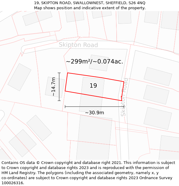 19, SKIPTON ROAD, SWALLOWNEST, SHEFFIELD, S26 4NQ: Plot and title map