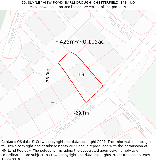 19, SLAYLEY VIEW ROAD, BARLBOROUGH, CHESTERFIELD, S43 4UQ: Plot and title map