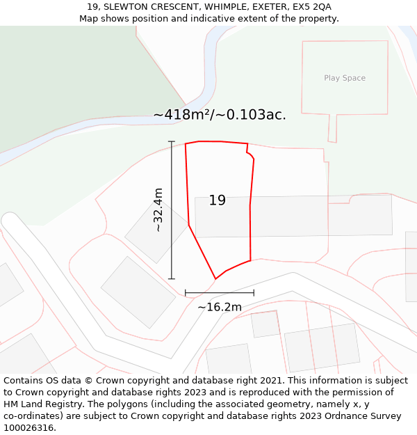 19, SLEWTON CRESCENT, WHIMPLE, EXETER, EX5 2QA: Plot and title map