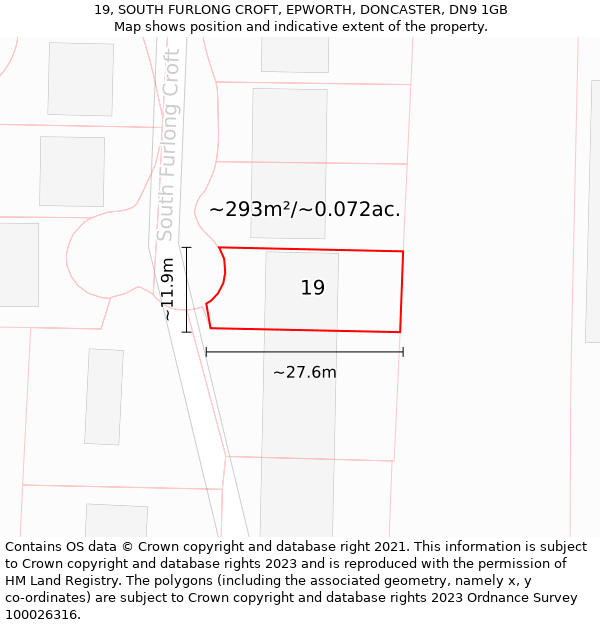 19, SOUTH FURLONG CROFT, EPWORTH, DONCASTER, DN9 1GB: Plot and title map