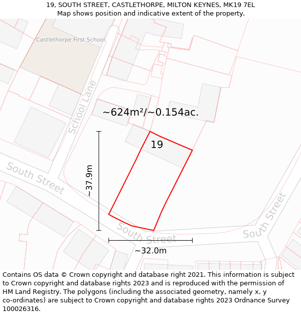 19, SOUTH STREET, CASTLETHORPE, MILTON KEYNES, MK19 7EL: Plot and title map