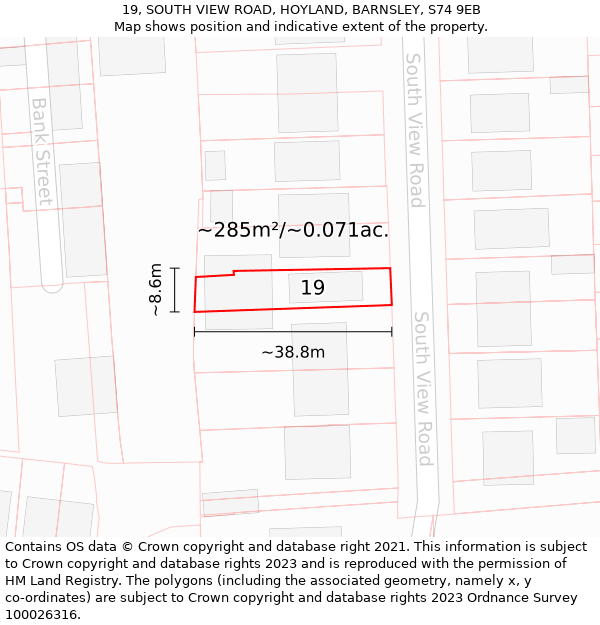 19, SOUTH VIEW ROAD, HOYLAND, BARNSLEY, S74 9EB: Plot and title map